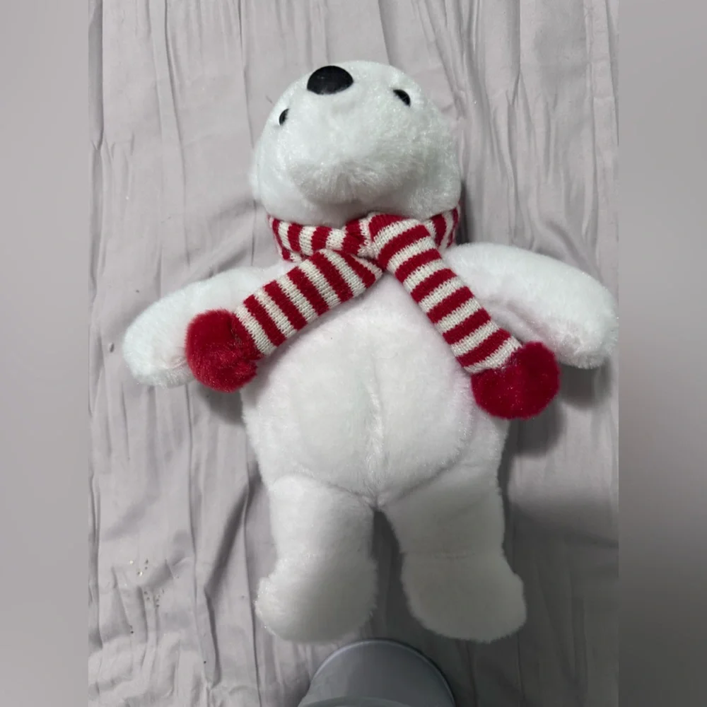 White Plush Bear with Red Striped Scarf ❄️